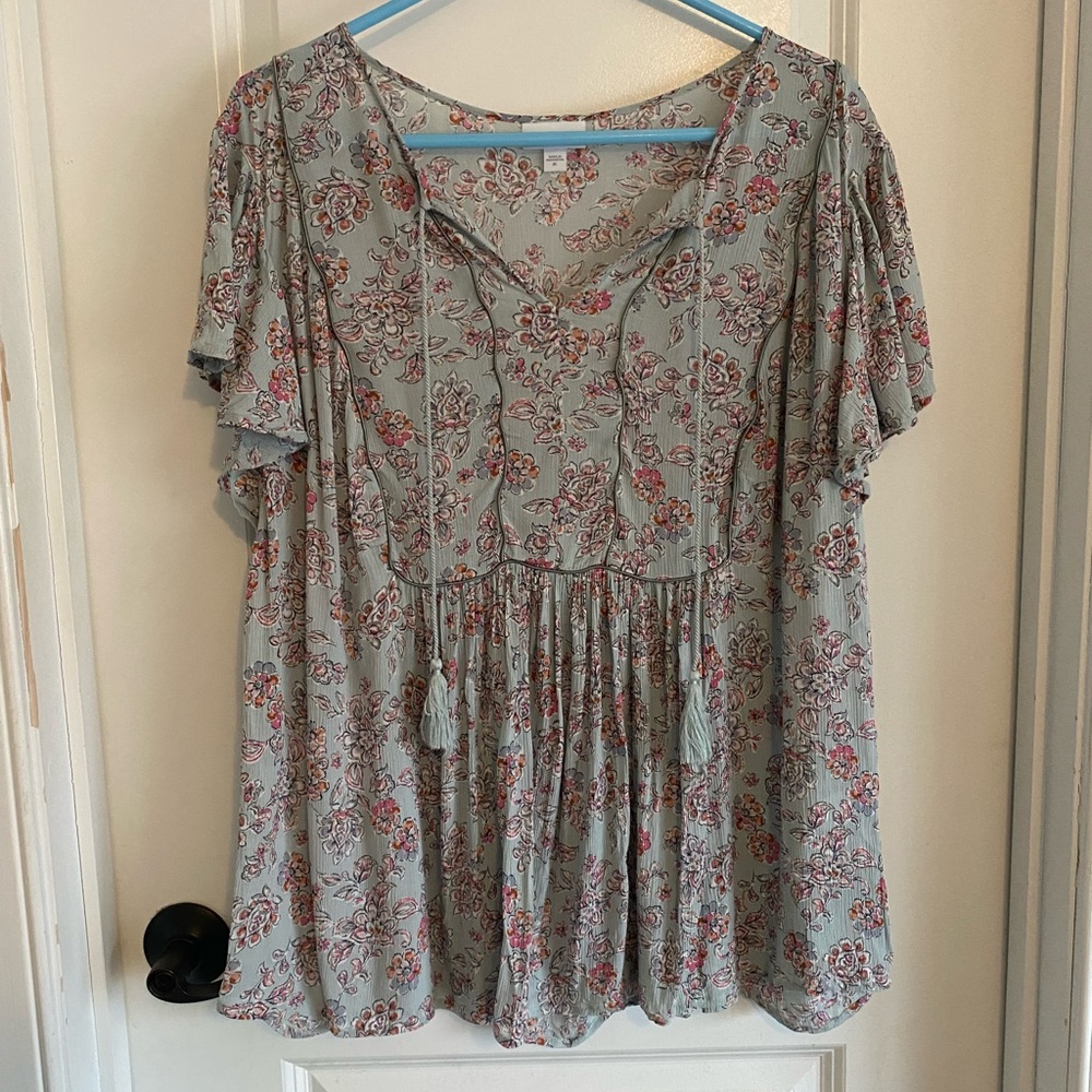 J. Jill Cornflower Blue Floral Peasant Tasseled Blouse - Picture 2 of 11